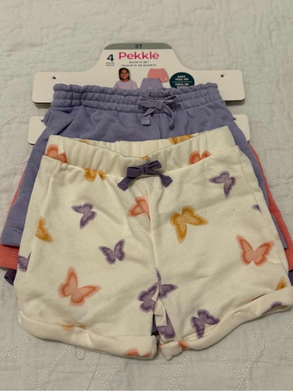 Pekkle Girls' 4 Pack Butterfly & Solid Comfort Shorts - White & Purple